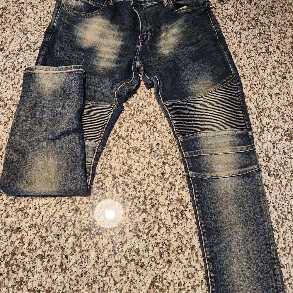 Men's Blue Distressed Jeans Moto